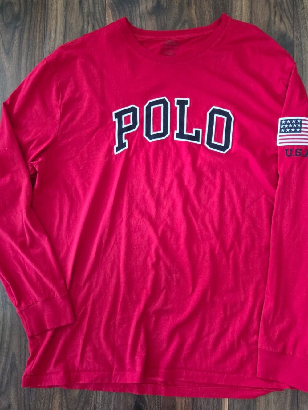 Polo Ralph Lauren POLO Logo Mens XL USA Patch Crewneck Long Sleeve Tshirt